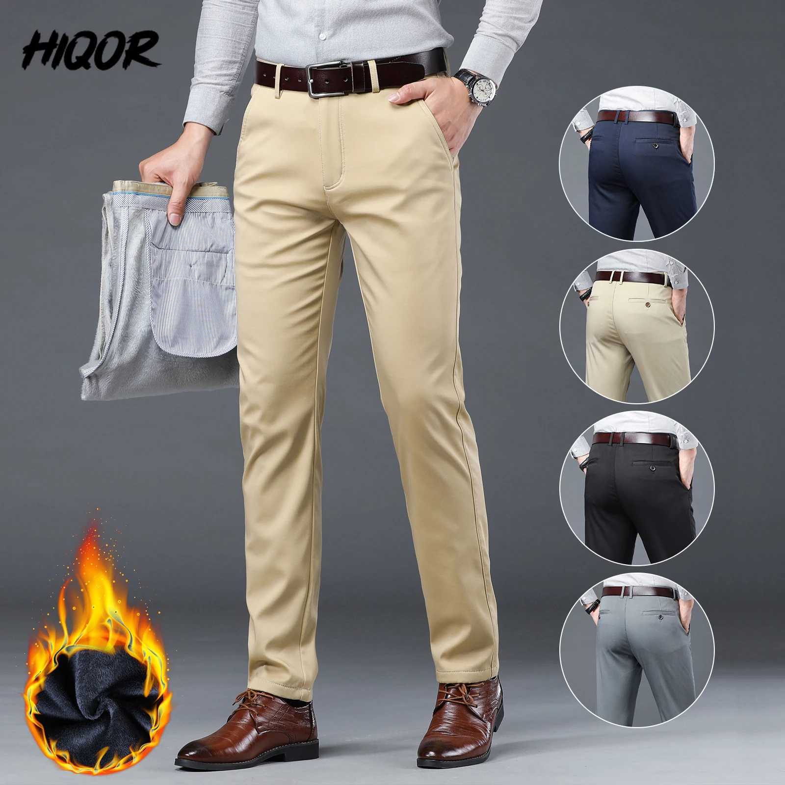 HIQOR Fashion Mens Clothing Winte Wool Mens Casual Pants Mens Business Formal Set Pants Straight Trouser Cotton Bag Pants W241009