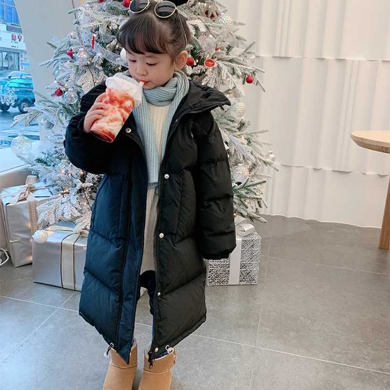 Down Coat 3-12 Winter Girls Down Jacket Long Solid Color Fashion Parka Coat Hooded Zipper Coat Birthday Gift Clothing H241010