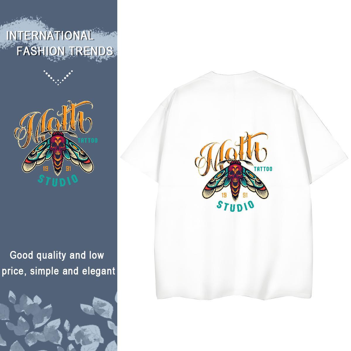 2024 Womens T Shirts 230g Cotton O-Neck Short Sleeve Street Wear skull Women Tshirts High quality Anime Print Top Tees