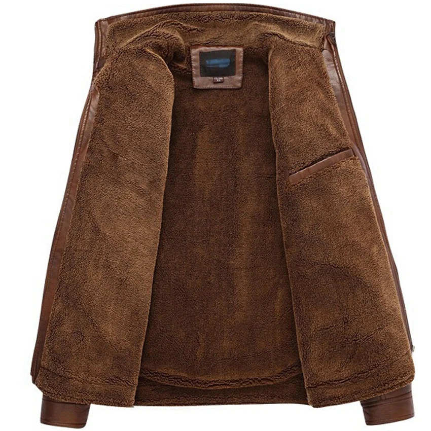 Leather high-quality PU business winter faux fur mens jacket wool 240930