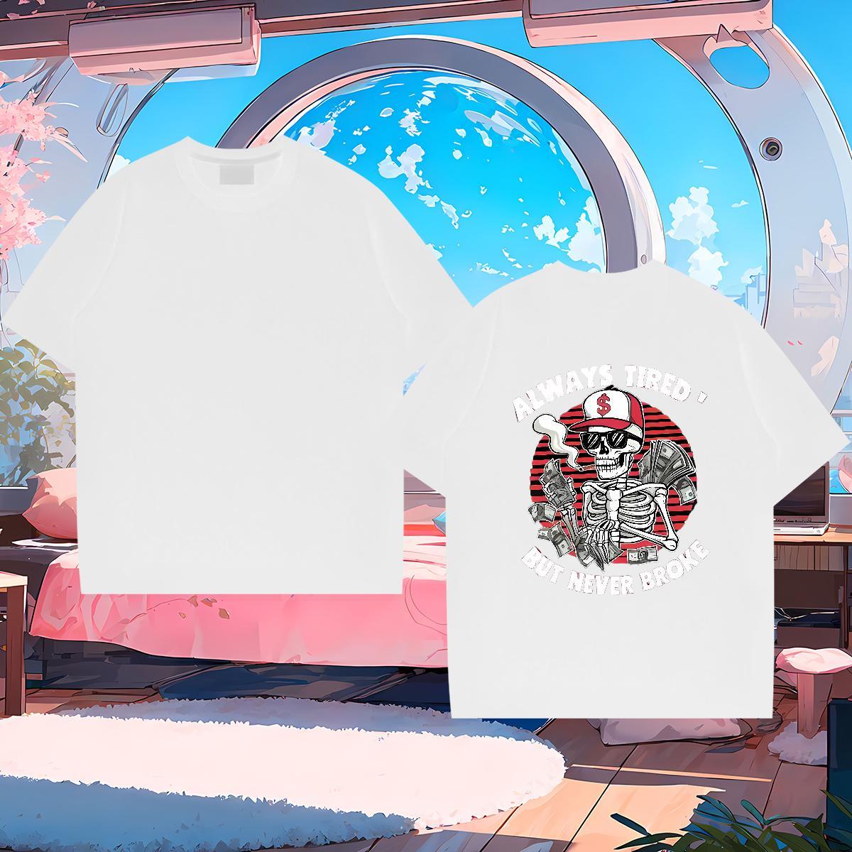 Designer T Shirts Men 230g Cotton skull Beach Custom Printing Pure Cotton Men Tops Tees New Clothings