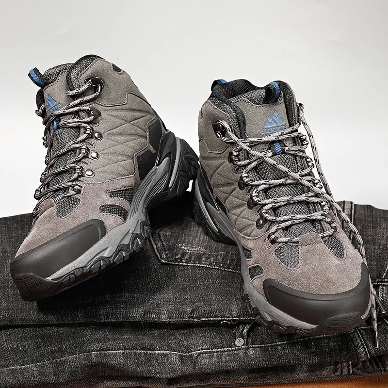 HIKEUP Winter Boot Men Outdoor Hiking Boots Suede High Top Leather Outdoor Trekking Sneakers Mens Mountain Tactical Boots 240926
