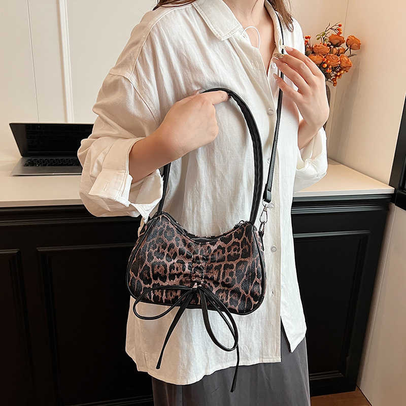 CMM Small Niche Design Leopard Print Bow Hand Held Armpit Cloud Bag for Women Autumn New Single Shoulder Crossbody Tote Bag