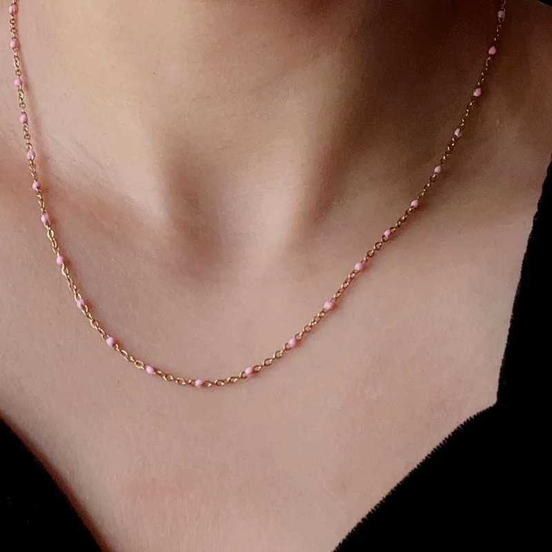 18K Gold Stainless Steel Beaded Necklace Delicate White Stone Necklaces Everyday Boho Jewelry Bridal Shower Gifts for WomenX241010