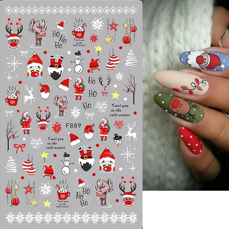 3D Christmas Nail Stickers Santa Claus Snow Deer Christmas Tree Winter Stickers Sliders Year Holiday Decoration 241008