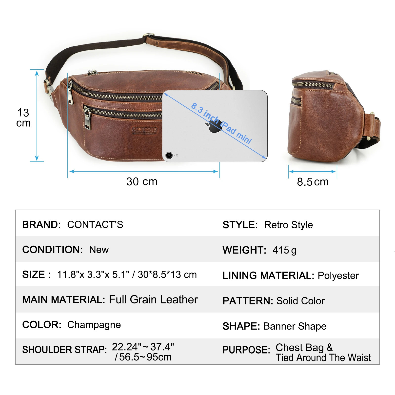 Contact Mens waist bag leather waist bag travel bag Fanny bag mobile phone bag casual cross body chest bag handbag 241008
