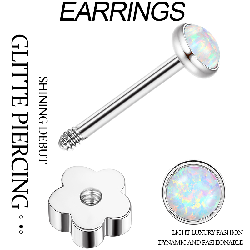 TUPMI 316L Stainless Steel Opal Earrings for Sensitive Skin Handmade Flower Screw Back Opal Stud Earrings 20G 14K Gold Hypoallergenic Cartilage Pierci