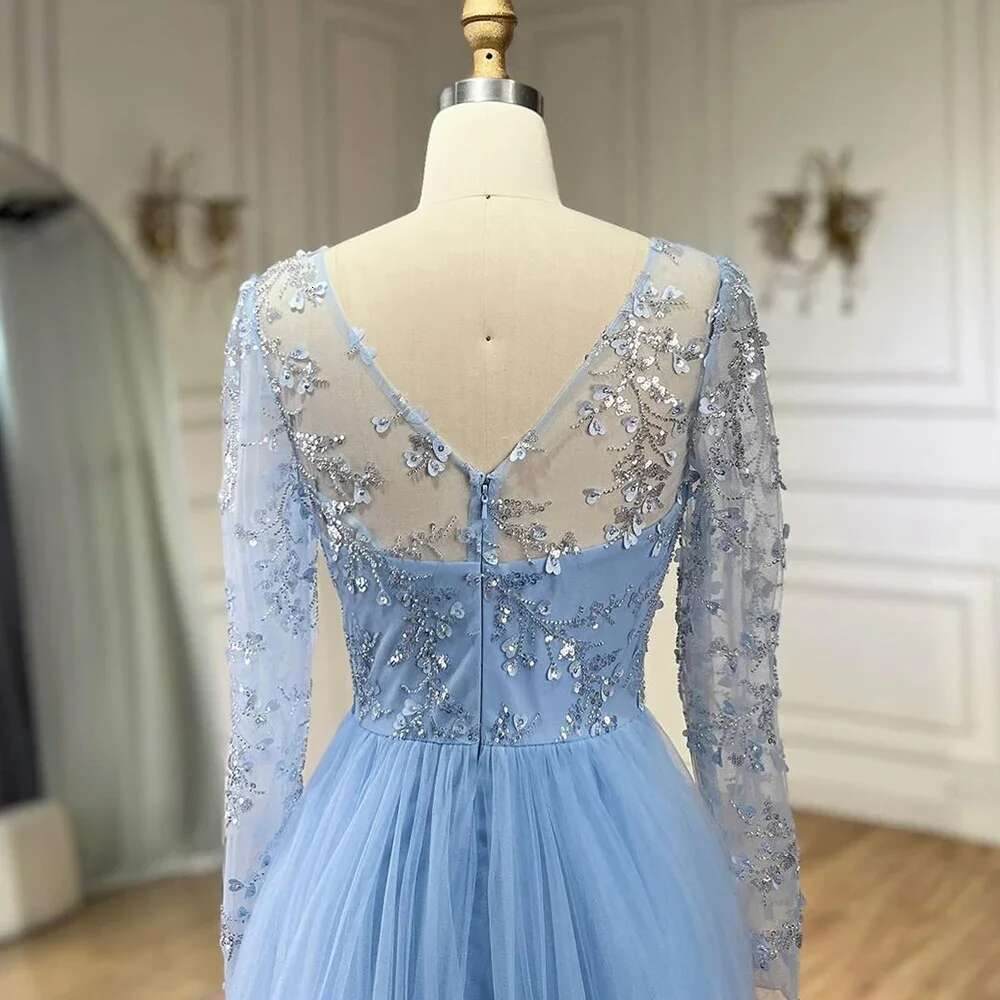 Blue Long sleeved Slim Fit Sexy Mermaid Fishtail Evening Women's Gorgeous Elegant Formal Party Dress 2024