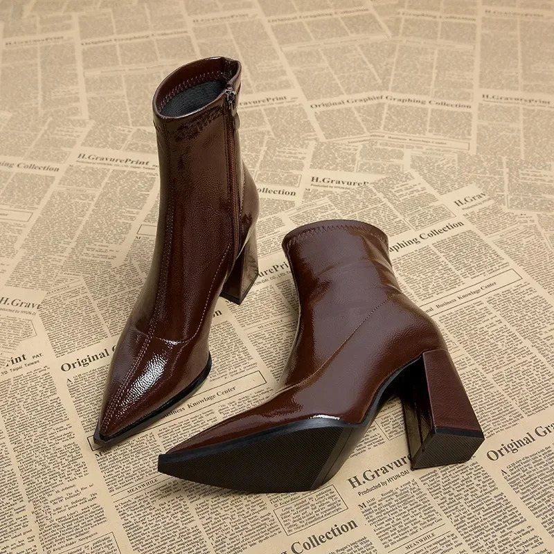 High heels womens boots Pointed Toe womens sexy shoes zipper classic daily boots womens boots Botas 241007
