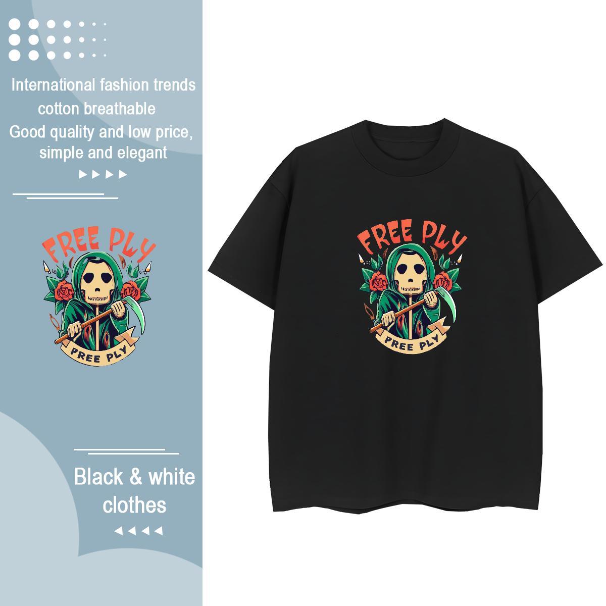 New Arrival T-Shirts 230g Cotton Breathable Crew Neck Sports Street Wear skull Women Tshirts Soft Oversized Tees Shirts