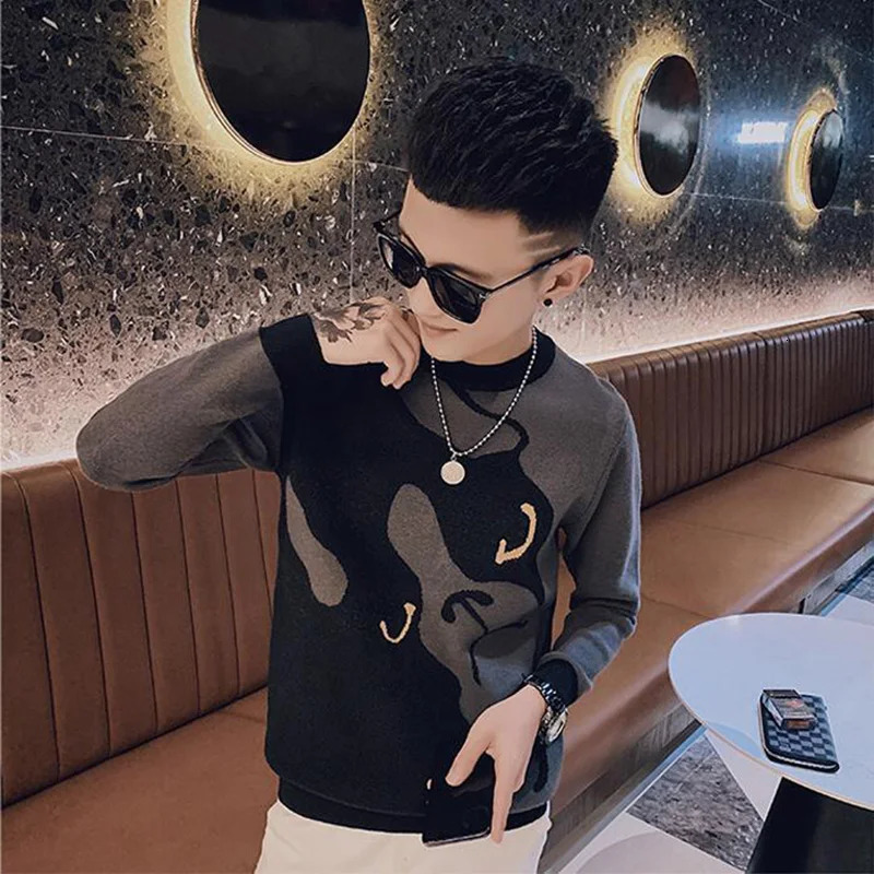 Fashionable printed O-neck knitted fully matched sweater for mens clothing autumn style loose casual floral Korean version top 241007
