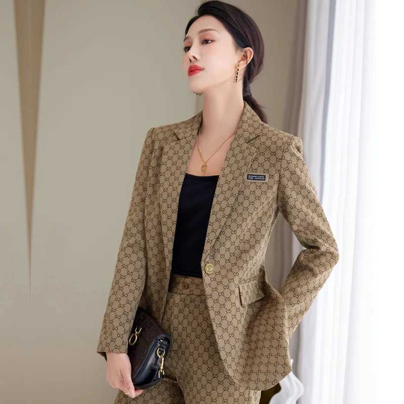 High quality fabric elegant floral formal womens pants set professional business workwear jacket mens jacket set Plus size 5XL W241009