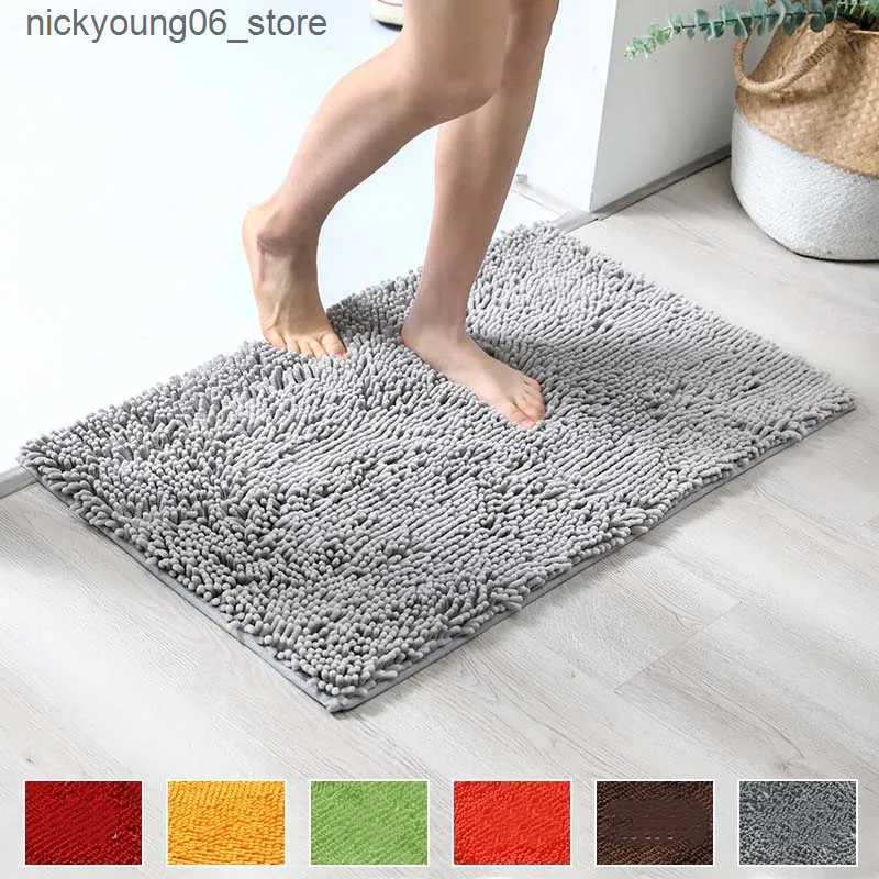 Non-Slip Bath Mats Solid Color Soft Plush Chenille Non Slip Bathroom Bath Mat Water Absorption Floor Door Mat Toilet Rug Home Decoration Carpet L24091