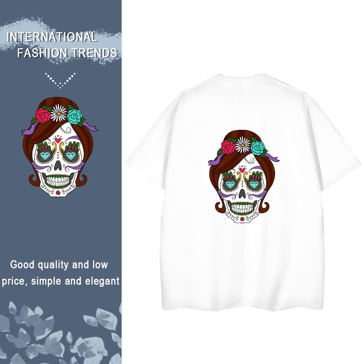 2024 T-Shirts 230g Cotton Breathable Crew Neck Daily Outfit skull Lady T shirt High quality DIY Printed Wear