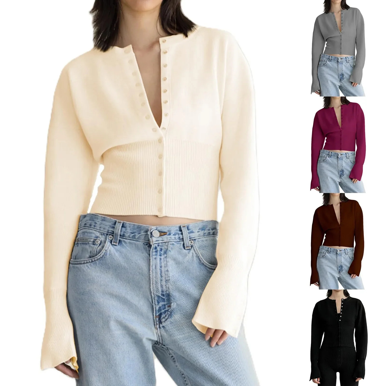 Casual Y2 K button down sweater for womens staff lightweight neck knitted cardigan wool autumn and winter jacket 241007