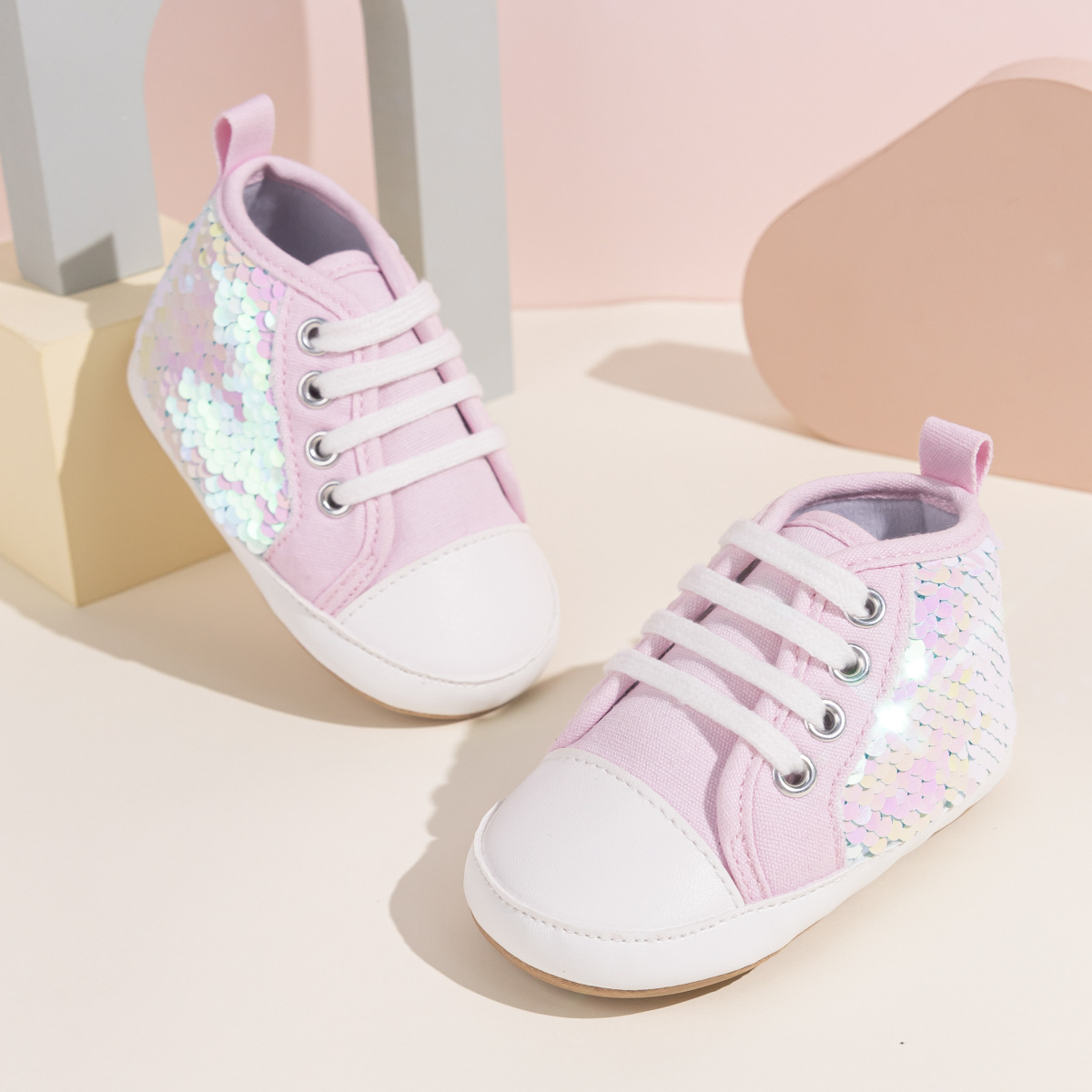 Fashion Sequin Baby Sneakers High Top Anti Slip Soft Soled Infant Boy Girl Shoes Happysteps Toddler Rubber Comfortable Casual Shoes
