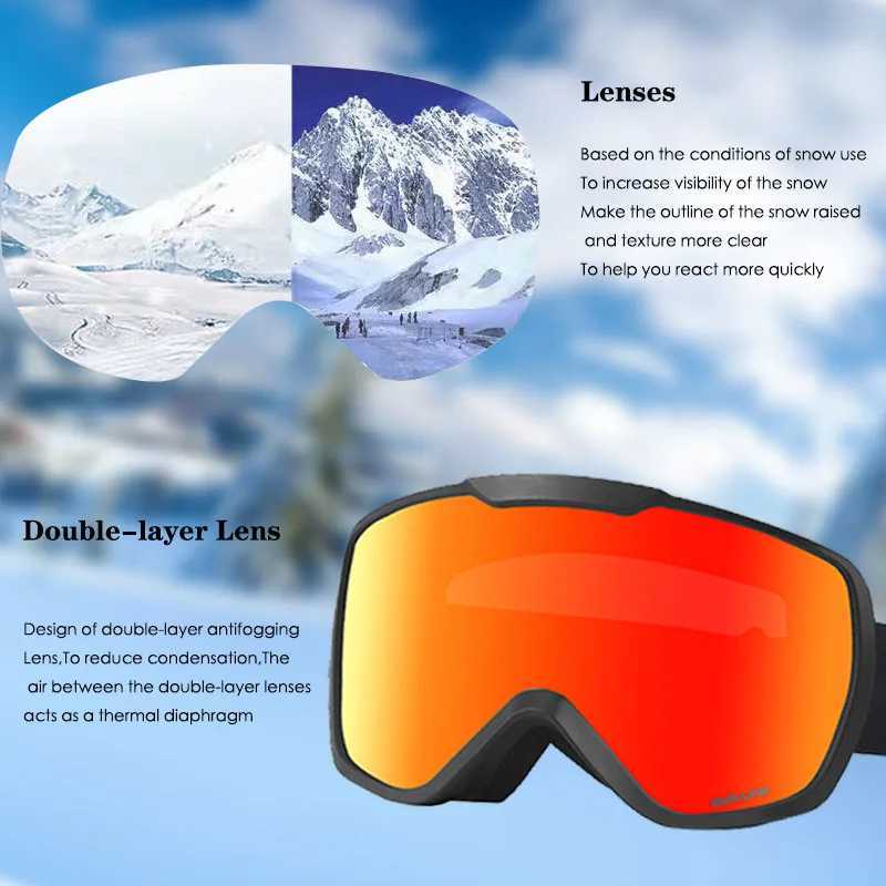 BOLLFO 2022 brand professional ski goggles double-layer lens anti fog UV400 ski goggles mens snow goggles gift bag CL241010