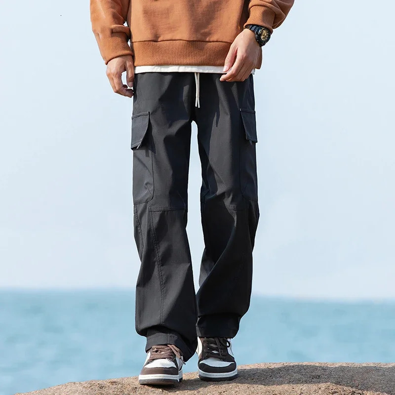 Autumn vintage classic mens cargo pants multi pocket handle wide leg straight pants Y2K bag tactical Pantalones Hombre 241007