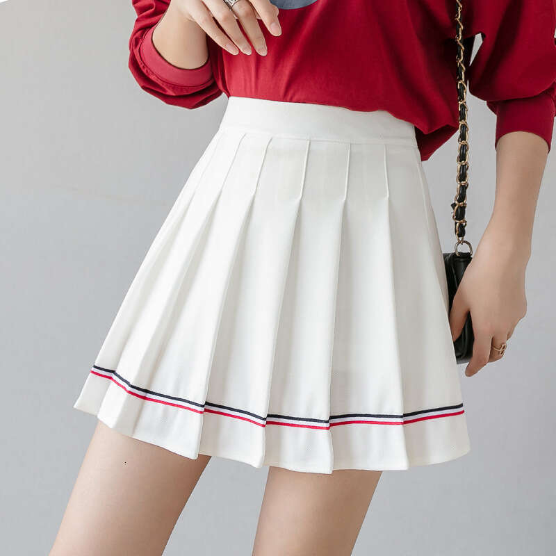 Women's pleated with colorful stripes 2024 new high waisted autumn and winter A-line student school style anti glare short pants skirt