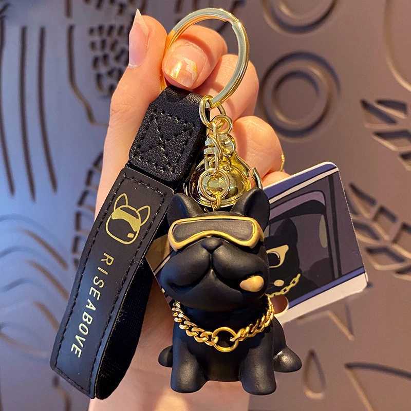 Keychains Lanyards Cute Dog Bulldog Keychain Bag Pendant Resin Battle French Keychain Colorful Car Anime Keychain Female Pavilion Jewelry Gift J241010