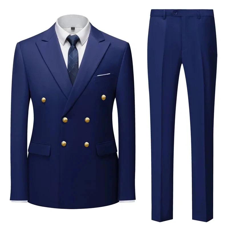 mens casual boutique double corset mens/mens business suit jacket pants 2-piece set 241009