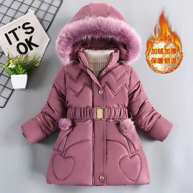 Down Coat New autumn and winter girls jacket fur thick warm little princess jacket hooded zipper fur collar jacket 4 5 6 7 8 9 10 years old H241010