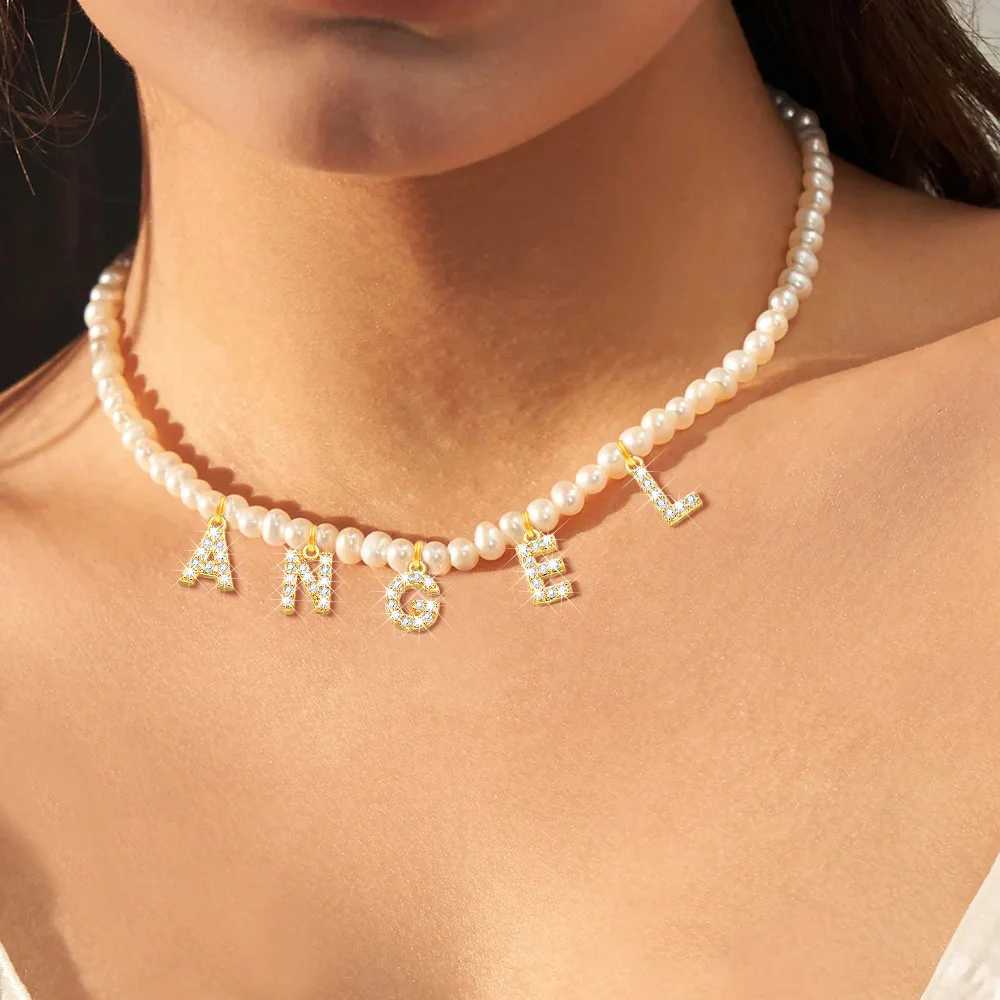 Personalized Initial Letter Necklace With Pearls For Women Customzied Nameplated Pendant Jewelry For Party Wedding EngagementX241009