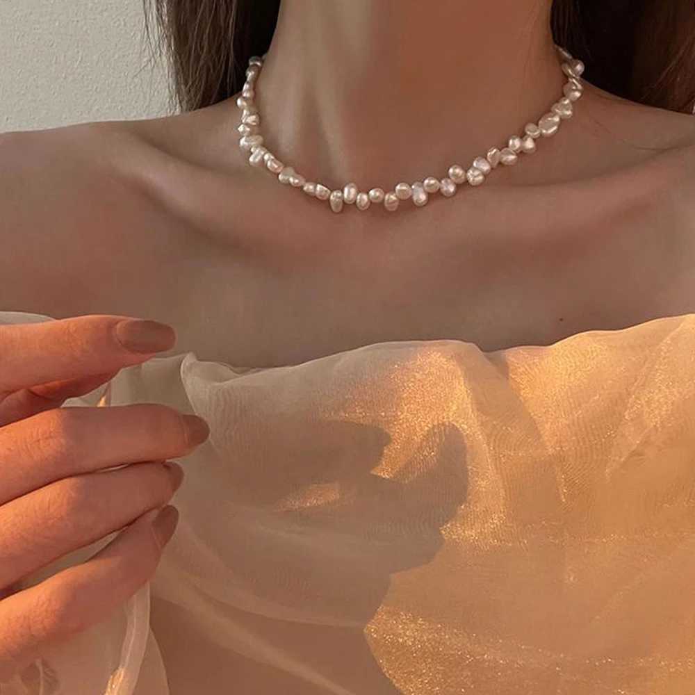 Simple Imitation Pearl Necklace Adjustable Elegant Irregular Beads New Trend Date Wedding Party Jewelry Women Girls GiftX241009