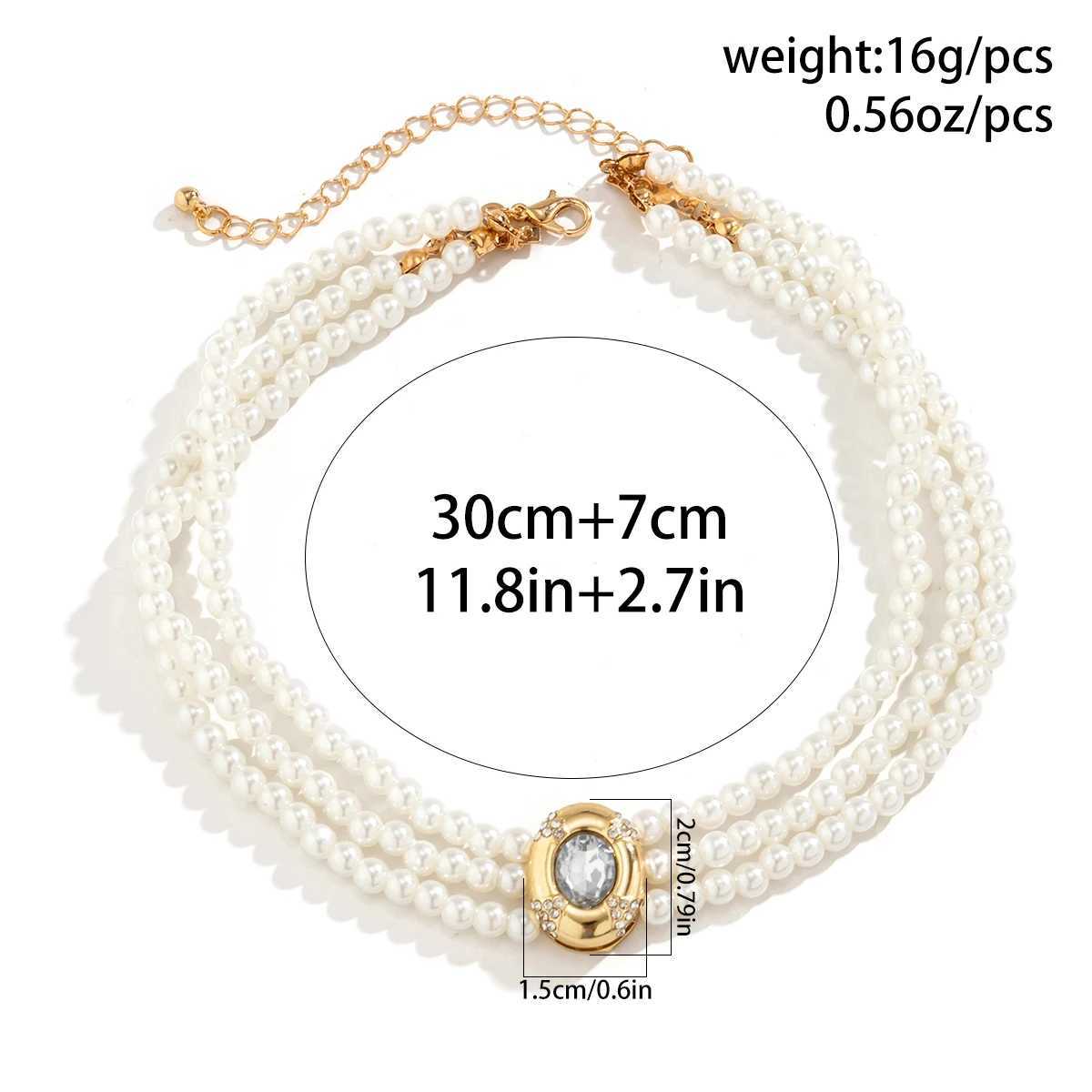 IngeSight.Z Vintage Multi-layer Imitation Pearls Choker Necklaces Women Luxury Oval Rhinestones Necklace Wedding Party JewelryX241009