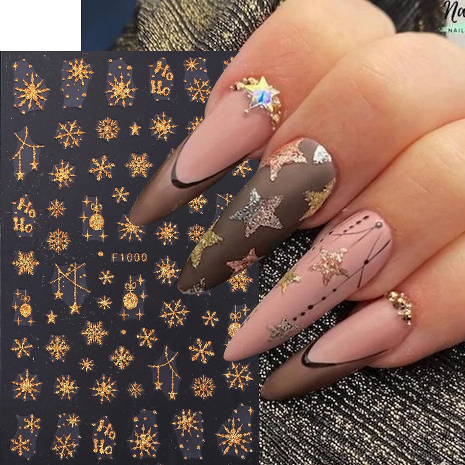 Christmas Decoration Year Nail Stickers 3D Gold Santa Claus Elk Snowflake Nail Art Accessories Nail Sliders 241008