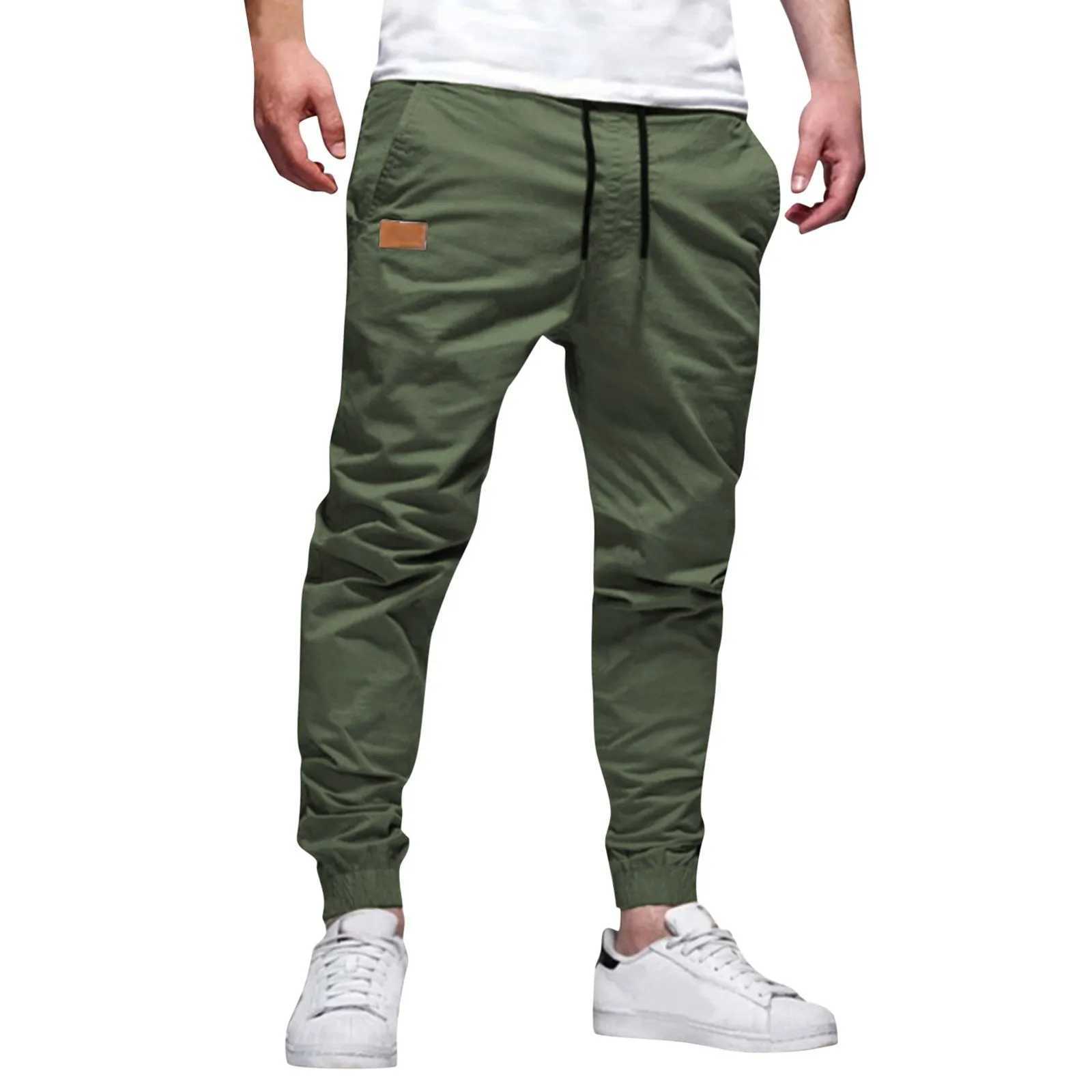 Mens cargo pants runners pockets casual sports pants dragging Chino ankle strap Trouser diagonal track running pants autumn W241009