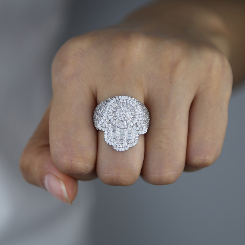 New Iced Out Micro Pave Bling 5A Cubic Zirconia Cz Band Rings Hip Hop Punk Hand Shaped Big Finger Jewelry for Men Women