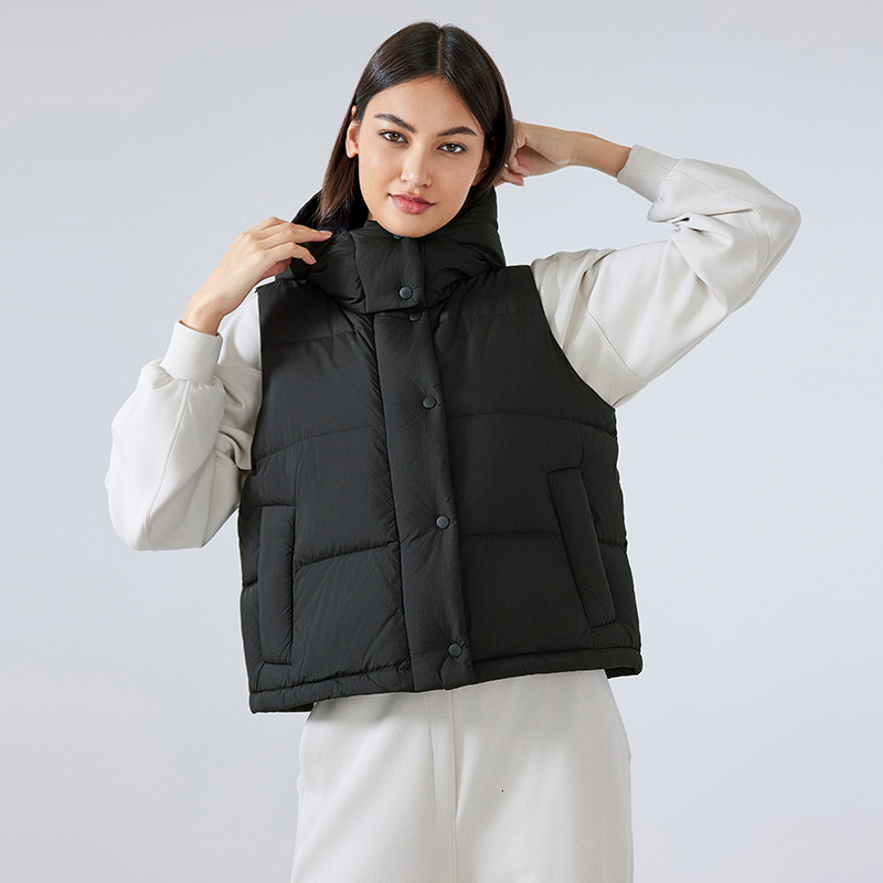 Winter windproof stand up collar double door down women's versatile winter thick hooded vest jacket DAW159
