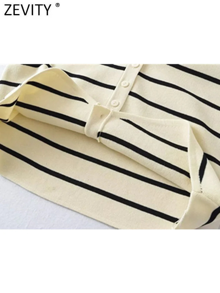 Zevity Women Fashion V Neck Sleeveless Striped Pattern Knitted Vest Sweater Female Chic Single Breasted Cardigan Tops SW4789 240924