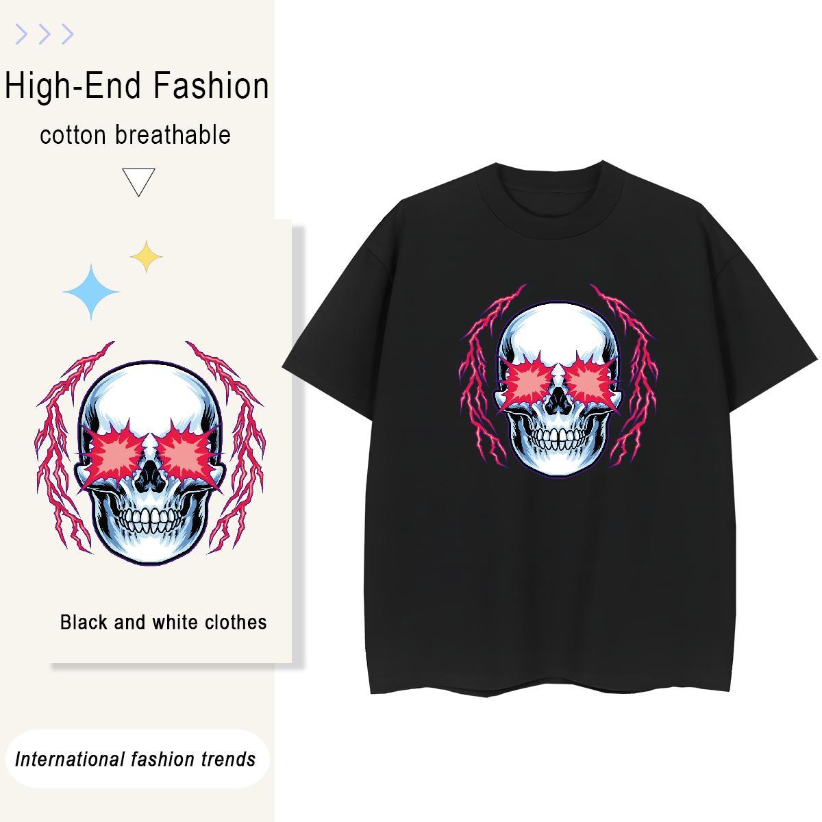 Fashion Women T Shirts 230g Pure Cotton Crew Neck Breathable Casual skull Couples T Shirts Popular Black Oversized Tees
