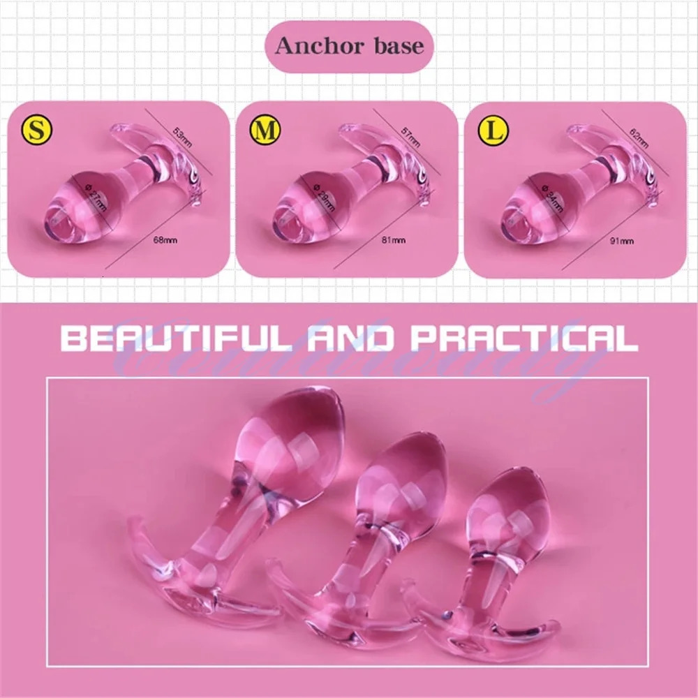 3 Size Pink Glass Anal Plug Sex Toy Backyard Pull Beads for Men and Women Anal Expander Adult Sex Toys 241010