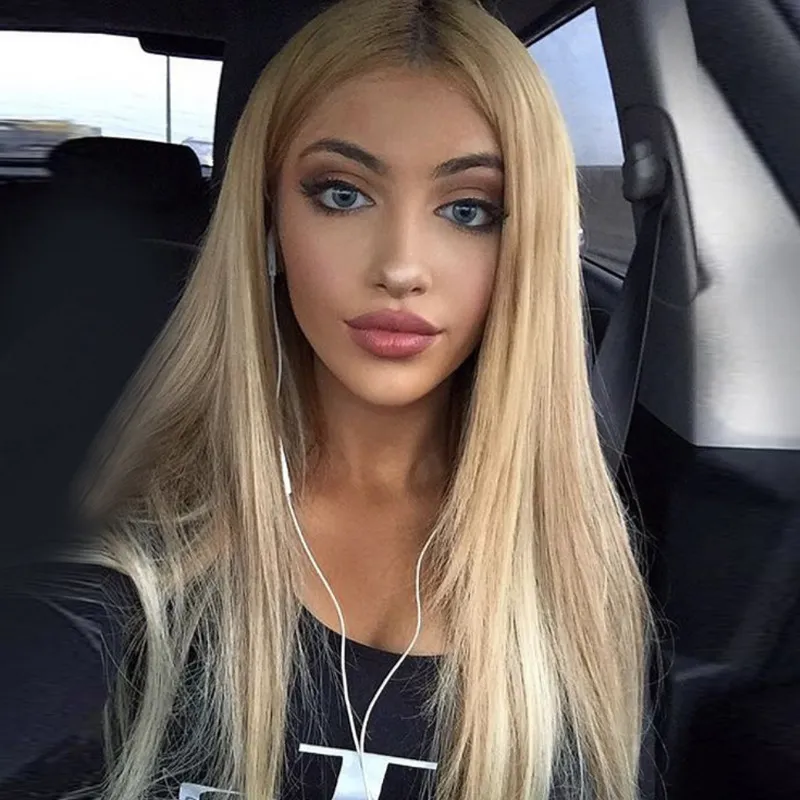 16-26 inch European and Black women's lace front wig Simulation human hair brown black high-temperature silk synthetic wig with split long straig