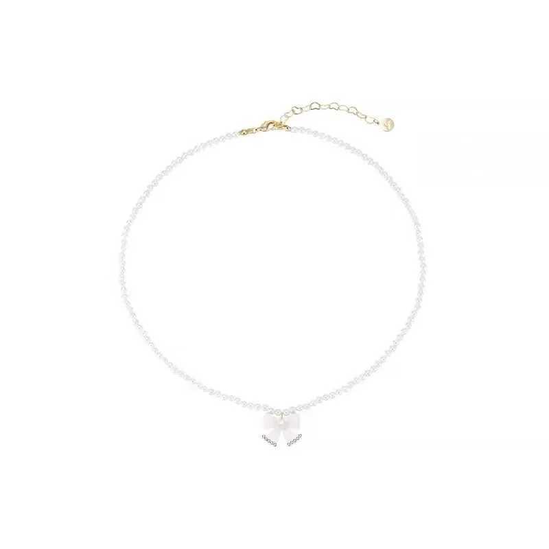 Pearl Bow Necklace Womens Beaded Clavicle Chain Choker Necklace Accessories Necklace for Women AnniversaryX241009