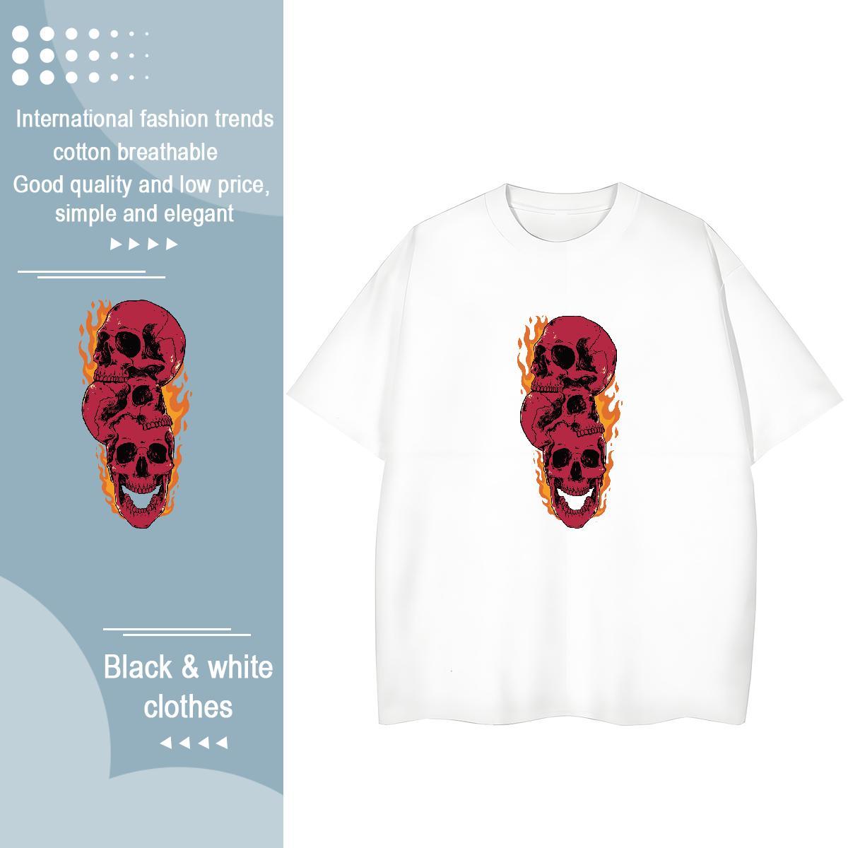 Classic Womens T Shirts 230g 100% Cotton O Neck Short Sleeves Home Outdoor skull Tshirt for Man Woman Lady Custom Print Oversized Tees