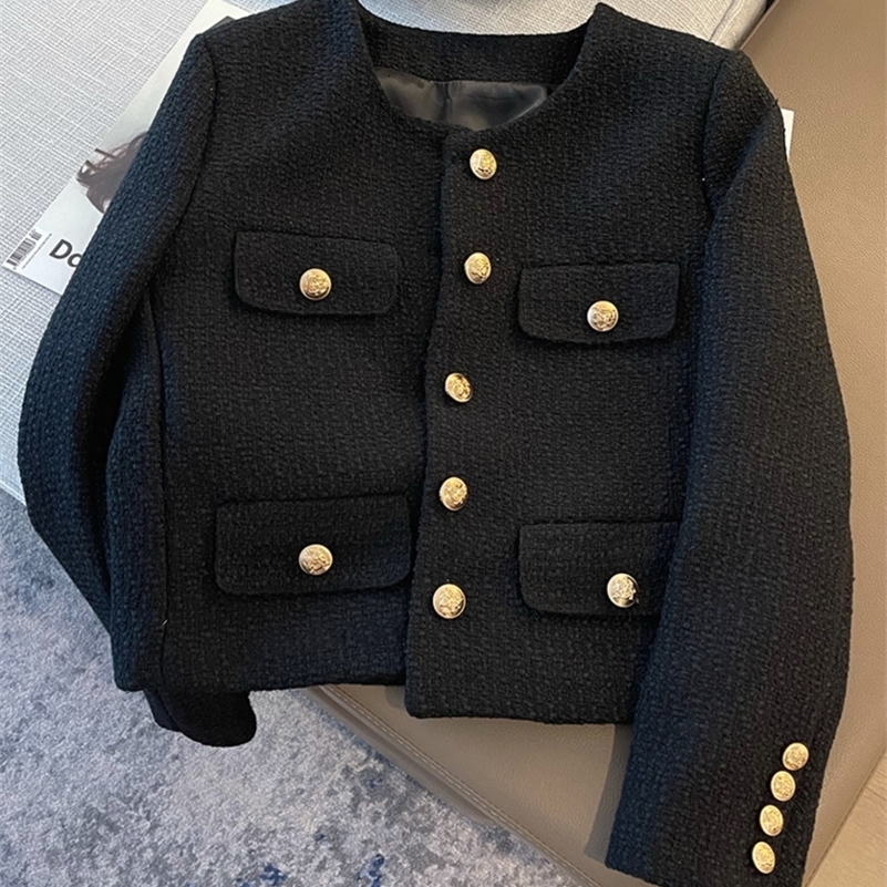 Lanjia- Autumn Winter Small Fragrant Tweed Jacket Coat Women Vintage Woolen Short Coats Streetwear Elegant Casual Slim Outwear Crop Top 241010 9Cc19