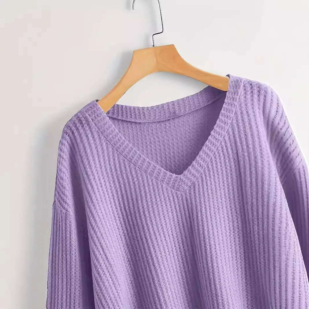 2024 autumn and winter new pullover V-neck loose long sleeved lazy knit sweater