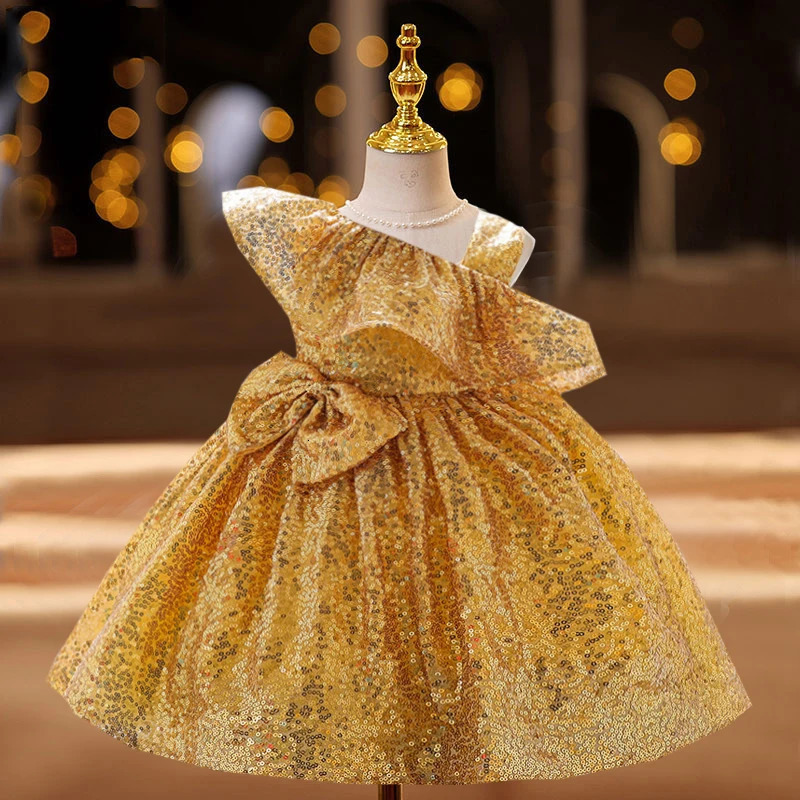 1 year birthday dress Baptist party sequined princess dress red gold party born baby clothing baby girl clothing shoulder length 241008