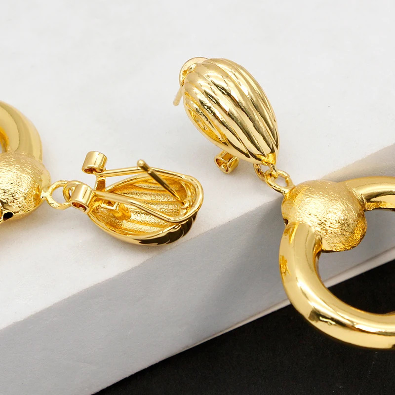 Dubai Necklace Earrings Set Key Pattern African Women Gold Plated Fashion Jewelry Nigeria Bride Jewellery Wedding Party Gifts 241007