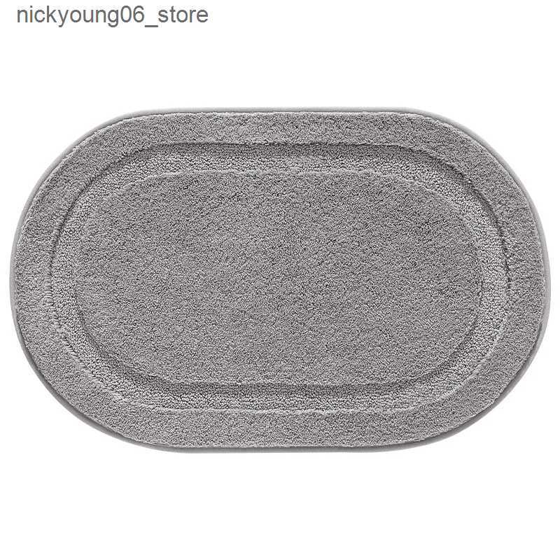 Non-Slip Bath Mats Simple Solid Color Oval Bath Mat High and Low Plush Design Flocked Bathroom Rug Carpet Anti-slip Water Absorbent Foot Mat L240910