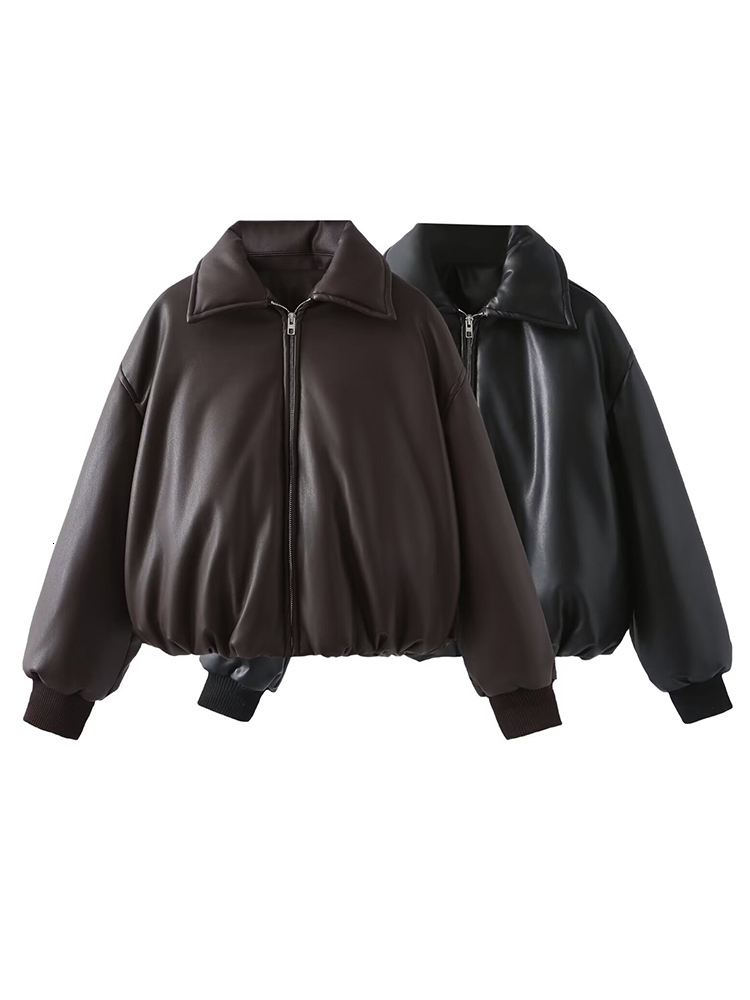 SHENGPALAE Women's Fashion 2024 Autumn Winter New Clothes Solid Color Leather Thicken Warm Female Short Cotton Jacket 5C1437