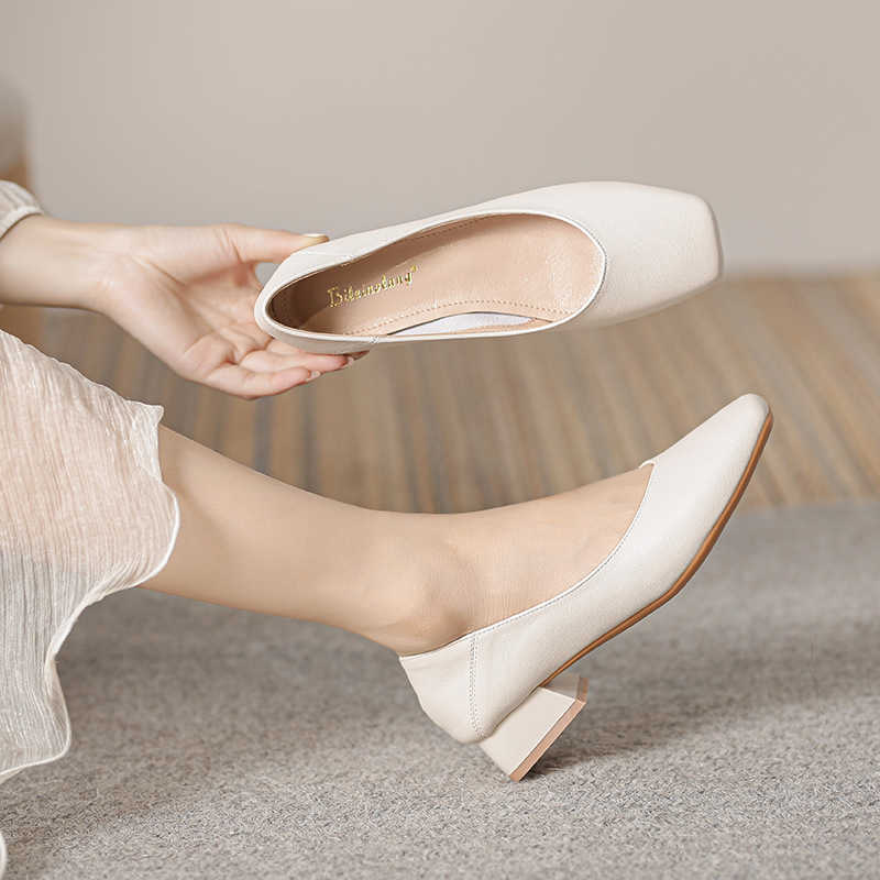 2025 Heels red bottomed shoes loafers kitten heels high heels Evening style ladies single shoes womens shoes new commuting soft leather square toe hig