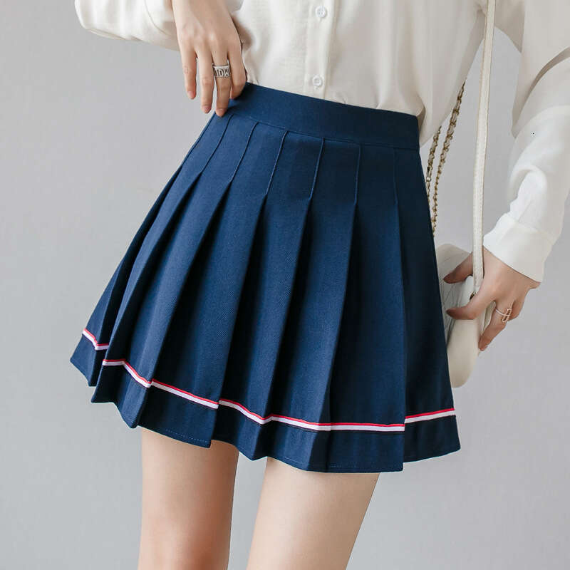 Women's pleated with colorful stripes 2024 new high waisted autumn and winter A-line student school style anti glare short pants skirt