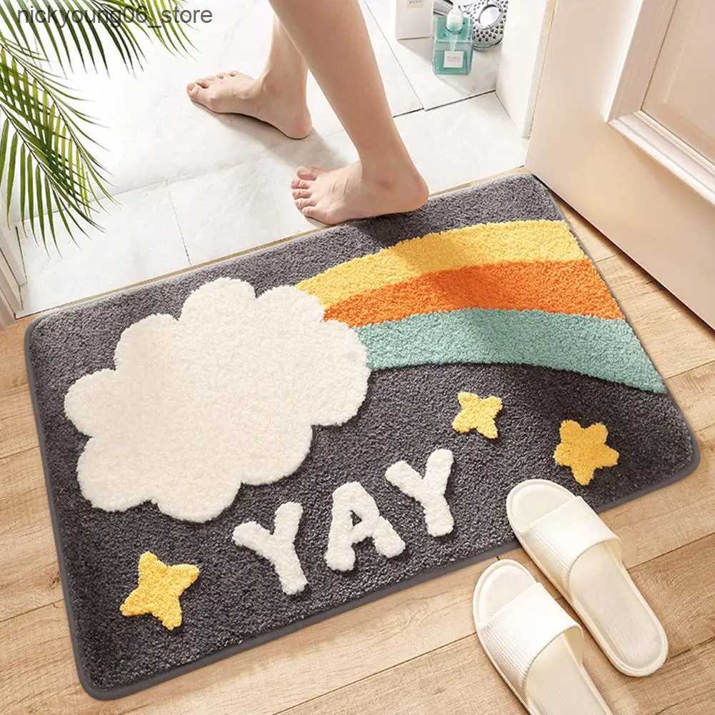 Non-Slip Bath Mats Imitation Cashmere Floor Mat Bathroom Anti Slip Floor Mat Cute Simple Doormat Bedroom Living Room Absorbent Rug Home Decoration L24