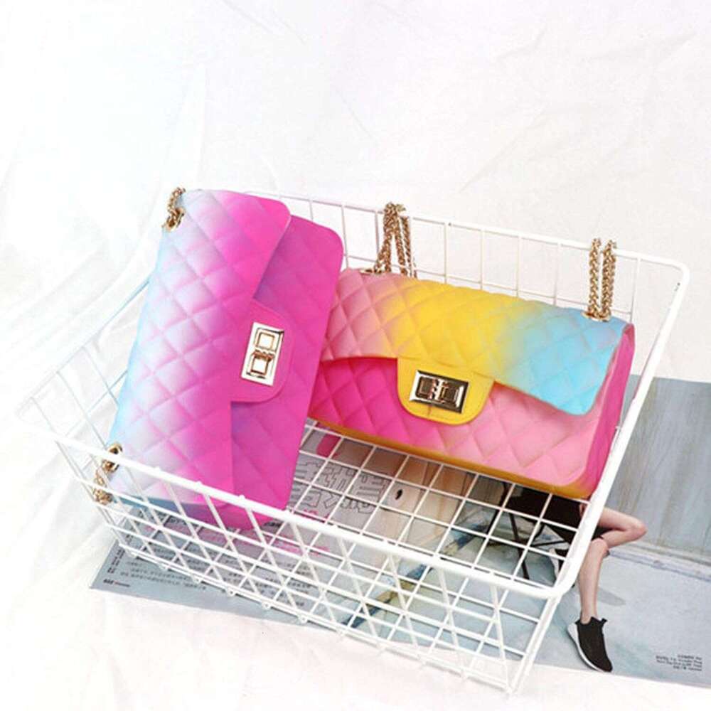 Women Rainbow Handbags Jelly Purse Candy Color Quilted Crossbody Shoulder Bag