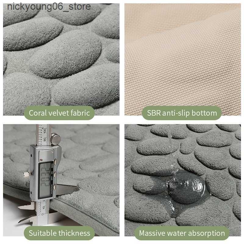 Non-Slip Bath Mats Mat Non-slip Carpets Cobblestone Emed Bathroom Bath In Wash Basin Bathtub Side Floor Rug Shower Room Doormat Memory Foam L240910